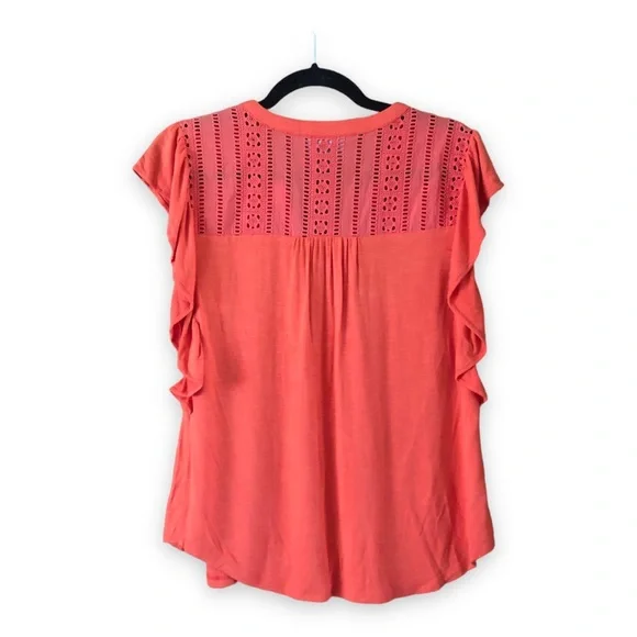 Anthropologie Maeve Kailana Orange Flutter Sleeve Button Front Eyelet Top Small - Picture 3 of 6